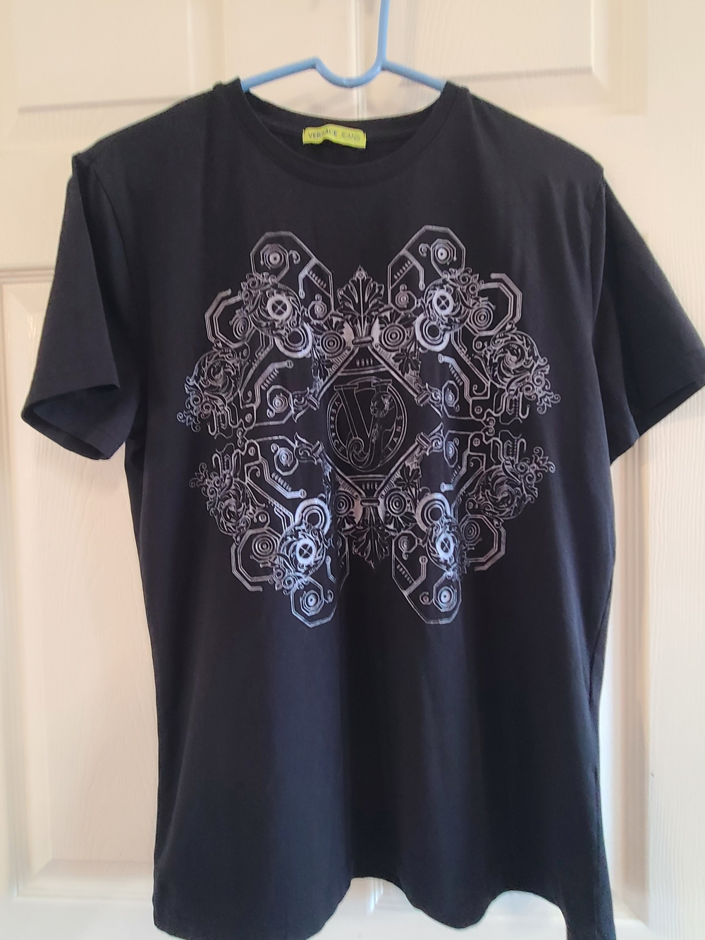 Versace Jeans Collection Black Tee with Silver Geometric Crest